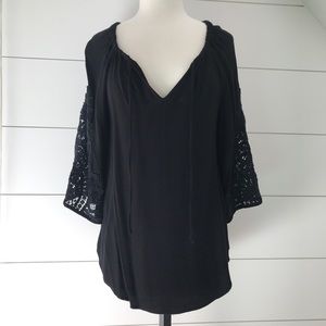 Ella Moss black boho lace crochet blouse